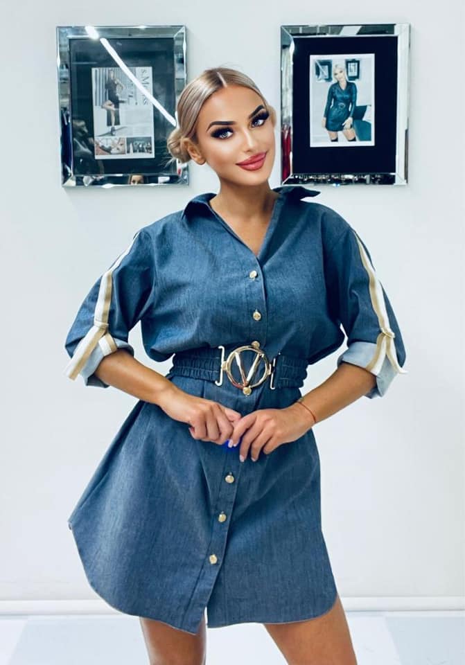 Denim Shirt Dress with Belt