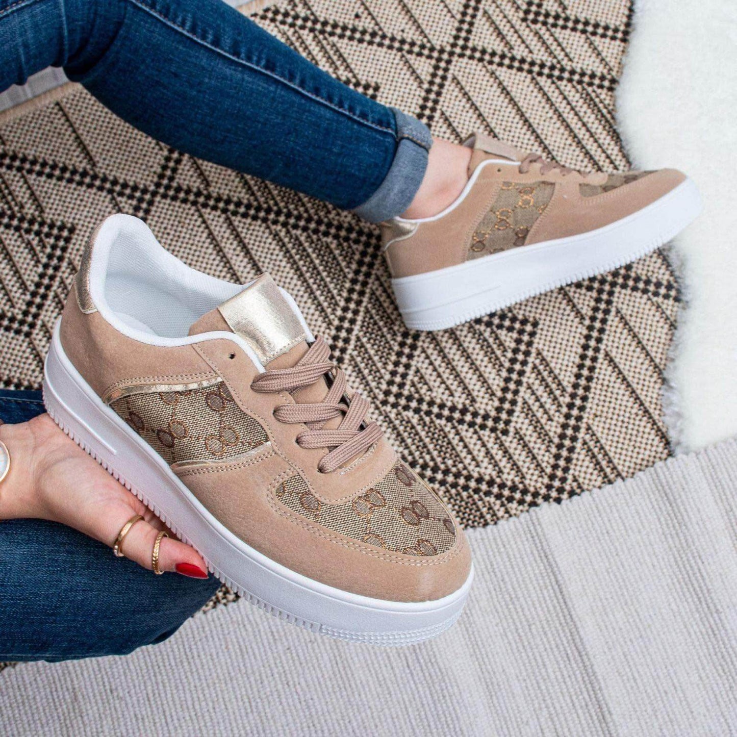 Camel Suedette Platform Trainers