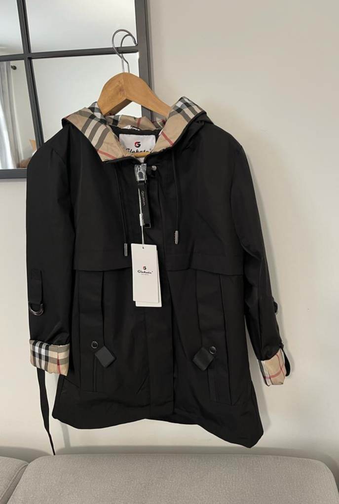 Short Black Waterproof Parka Jacket With Hood