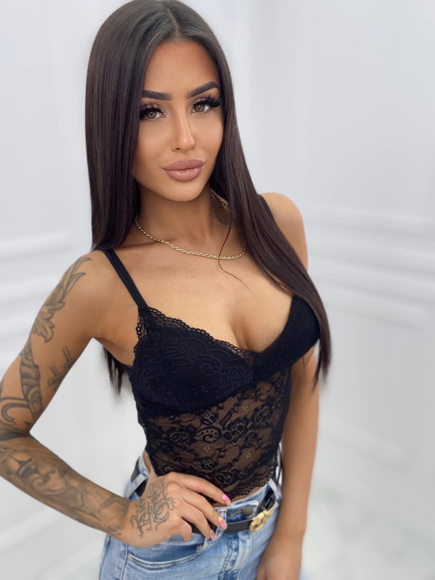 Black Corset Lace Crop Top One Size