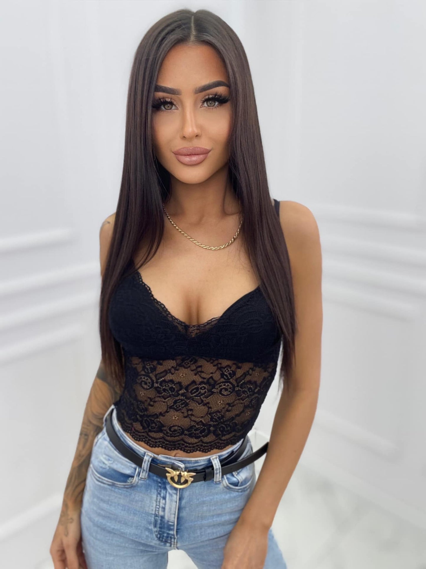 Black Corset Lace Crop Top One Size