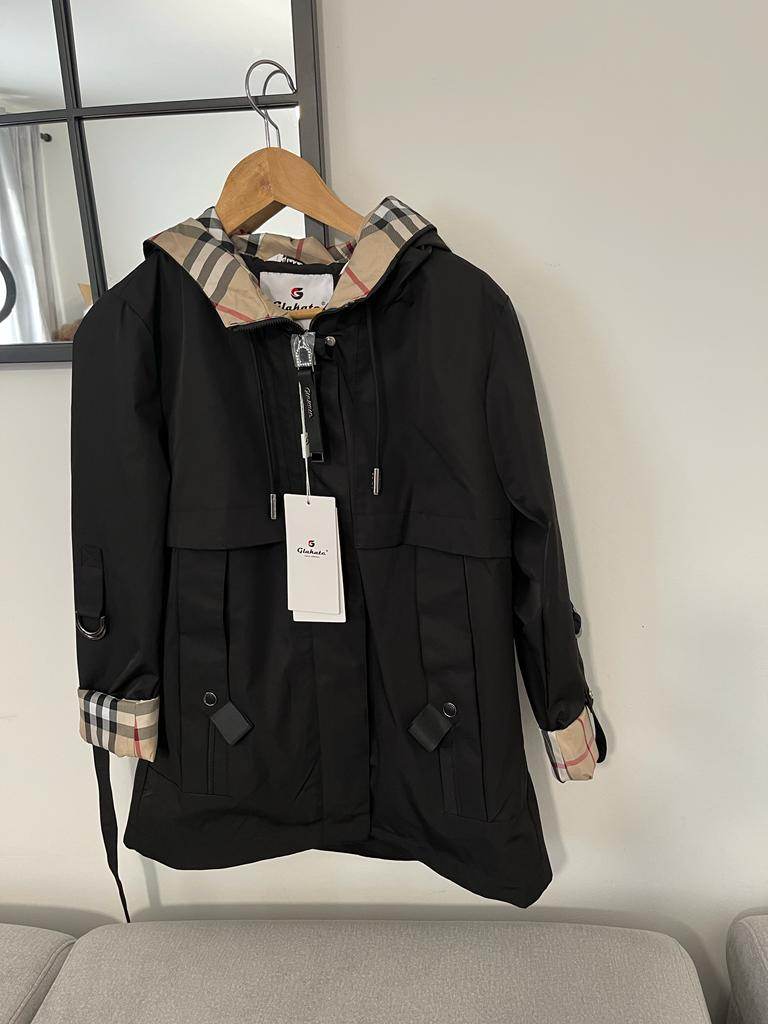 Short Black Waterproof Parka Jacket With Hood