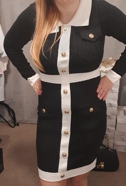Knitted mini dress with gold buttons