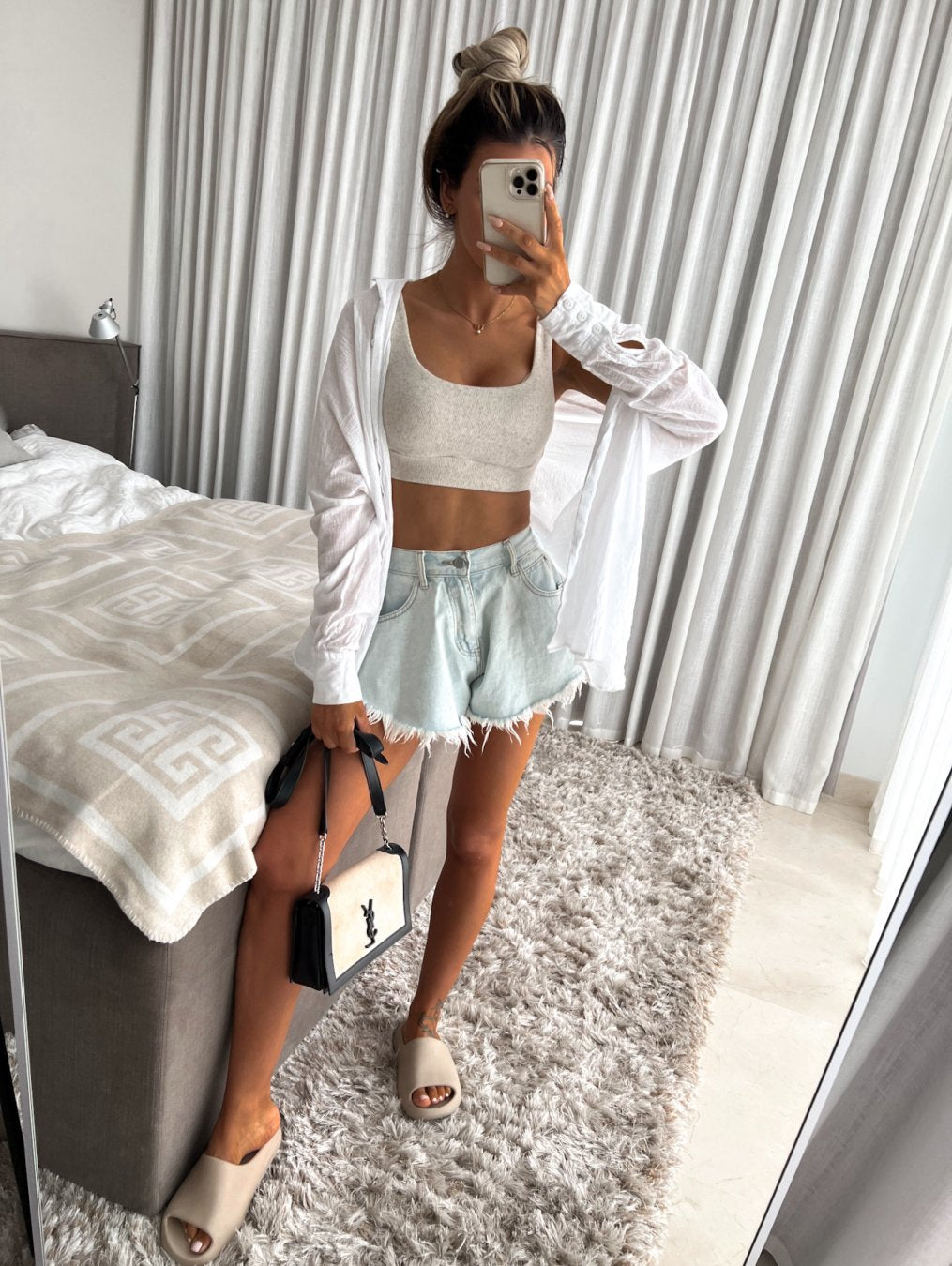 Light Blue Denim High Waist Wide Leg Shorts XS, S, M and L Sizes