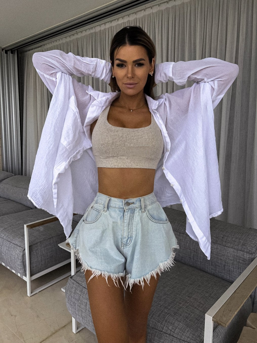 Light Blue Denim High Waist Wide Leg Shorts XS, S, M and L Sizes