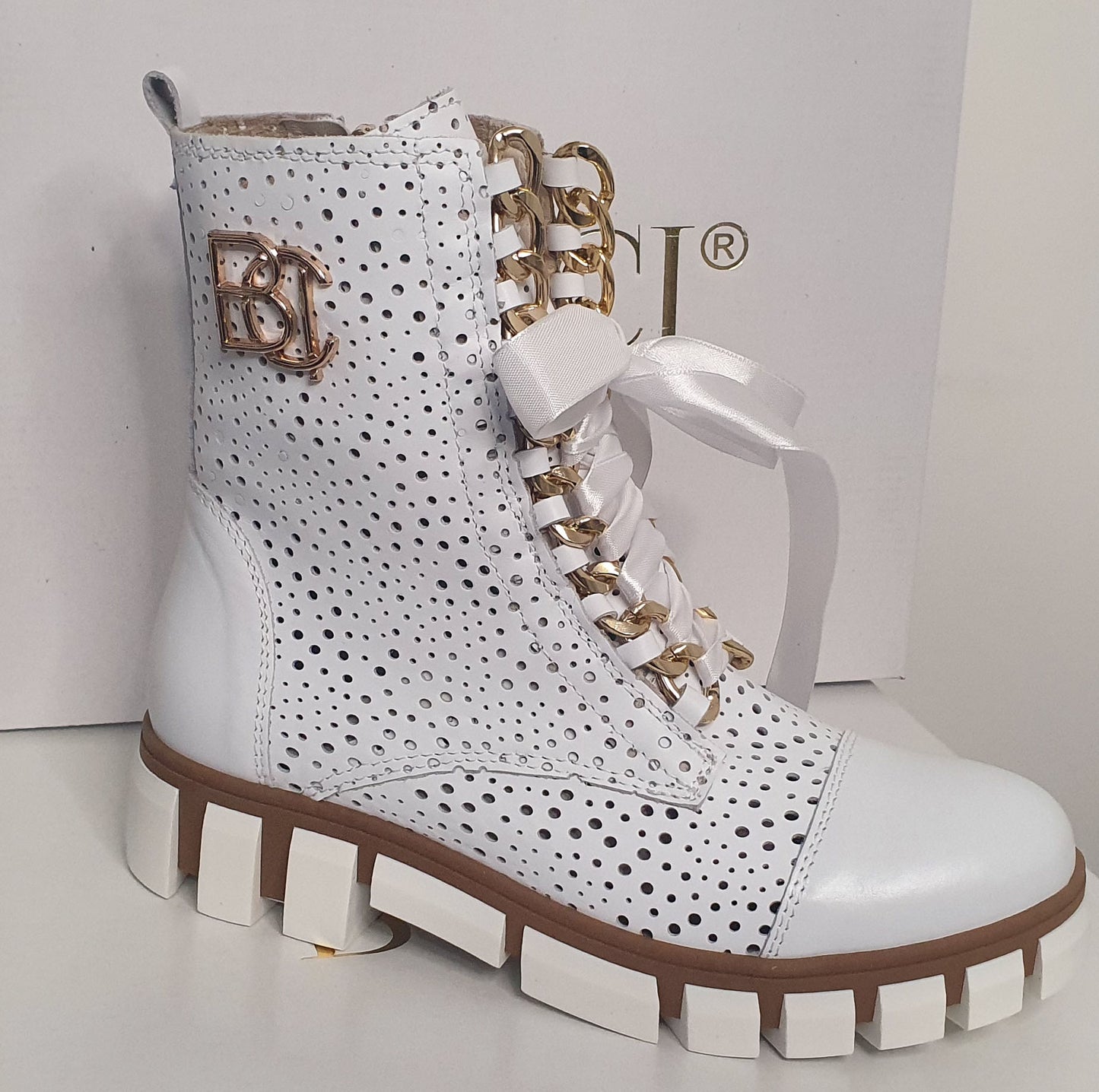 White Leather Mid Calf BOOCI Chelsea Boots