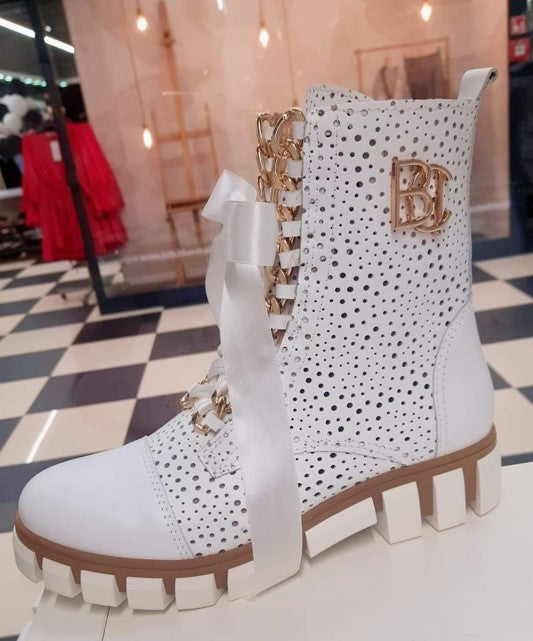White Leather Mid Calf BOOCI Chelsea Boots