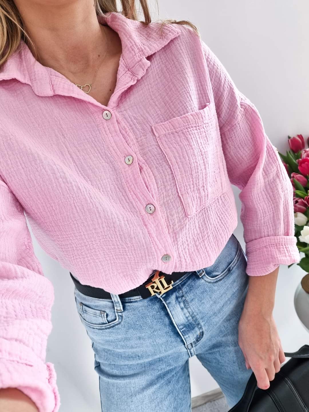 Thin Lilac Muslin Shirt In Pastel Colour One Size