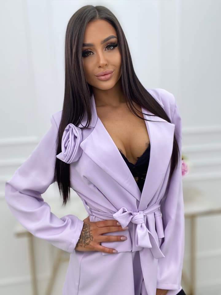 Light Lilac Blazer With 3D Rose Button Up And With Belt One Size 8-14 UK
