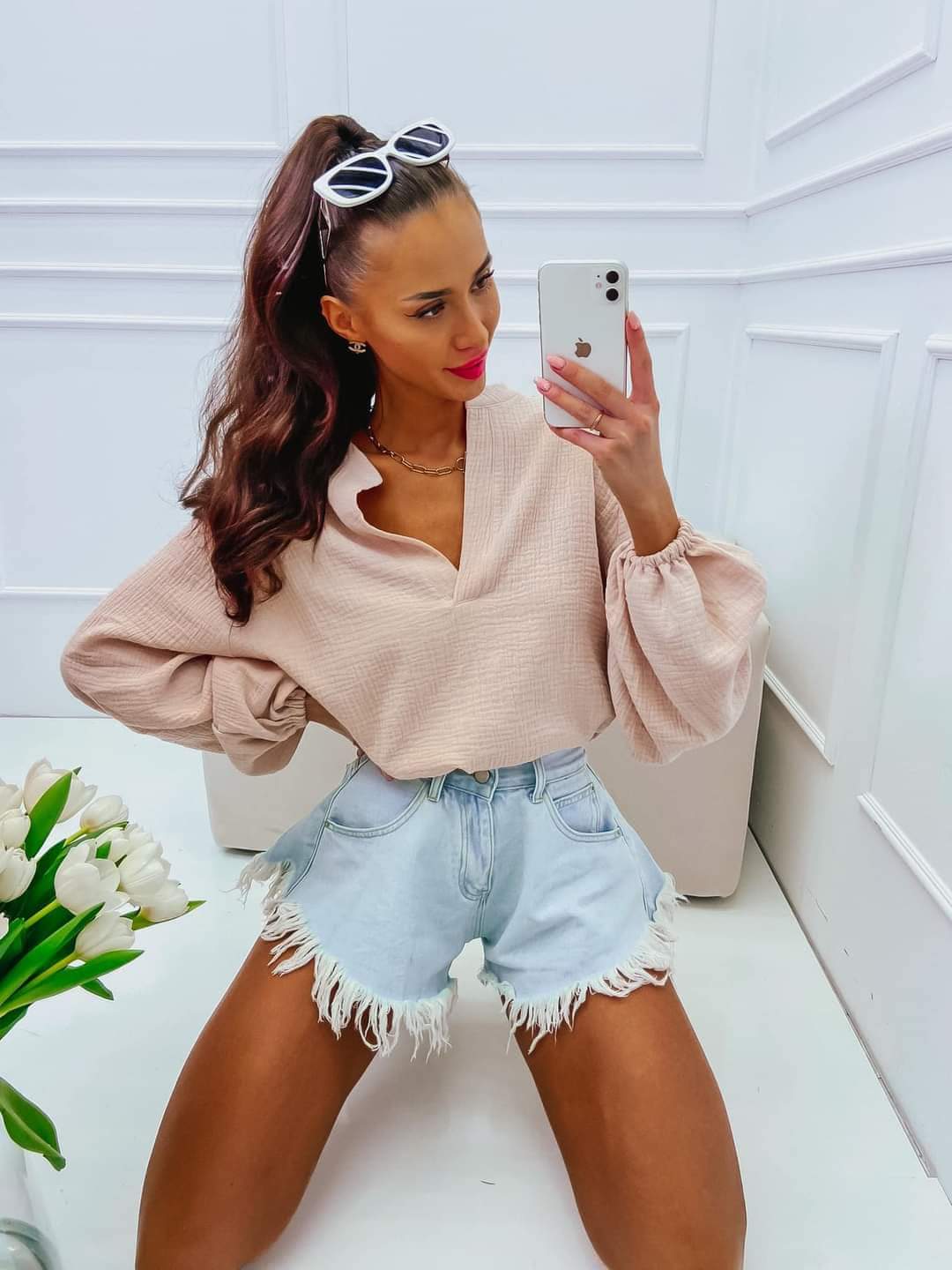 Light Blue Denim High Waist Wide Leg Shorts XS, S, M and L Sizes