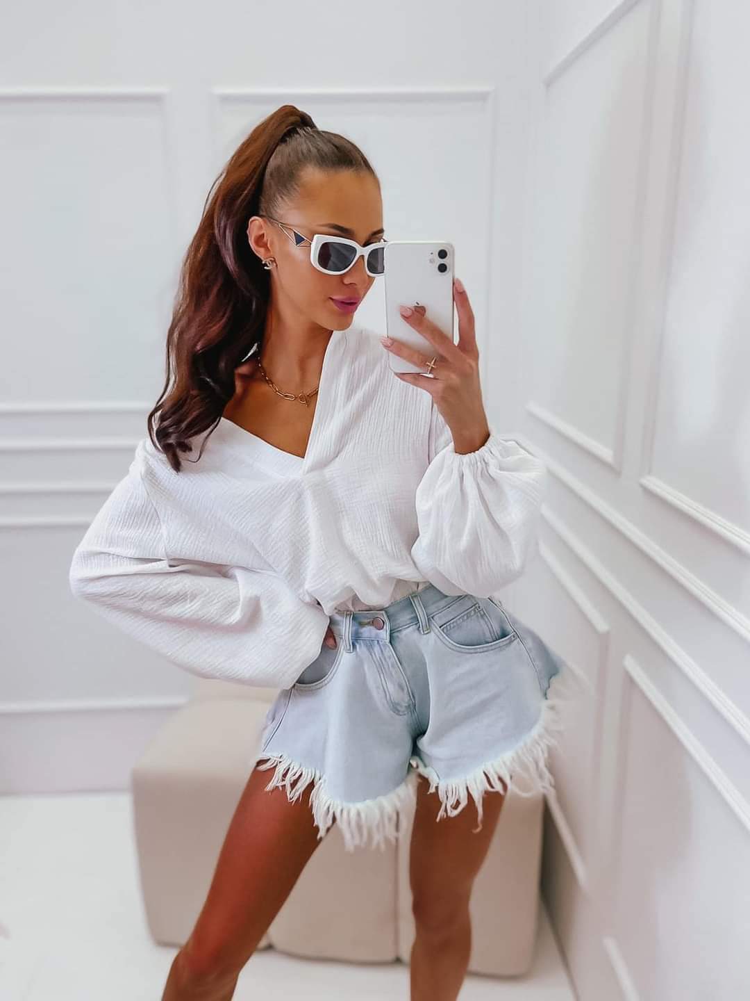 Light Blue Denim High Waist Wide Leg Shorts XS, S, M and L Sizes