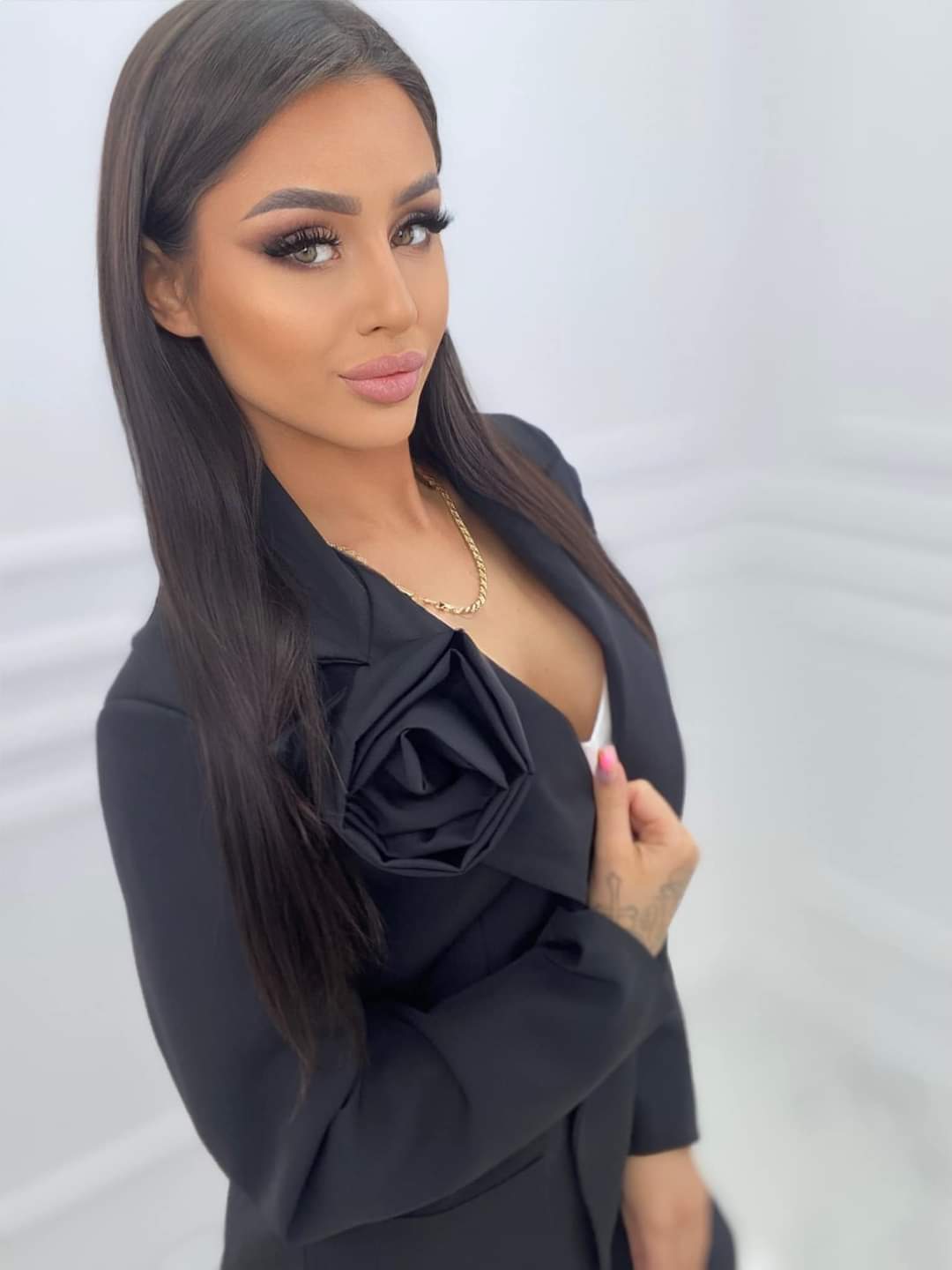 Black Two Piece Suit Set, Short Blazer With Wide Leg Trousers One Size 8-12 UK