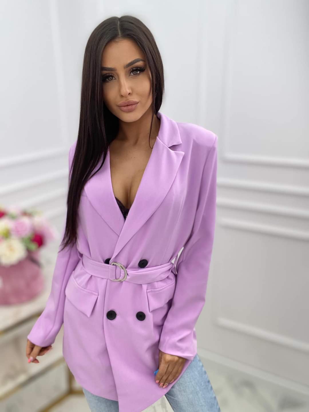 Lilac Blazer With Belt Button Up One Size 8-12 UK