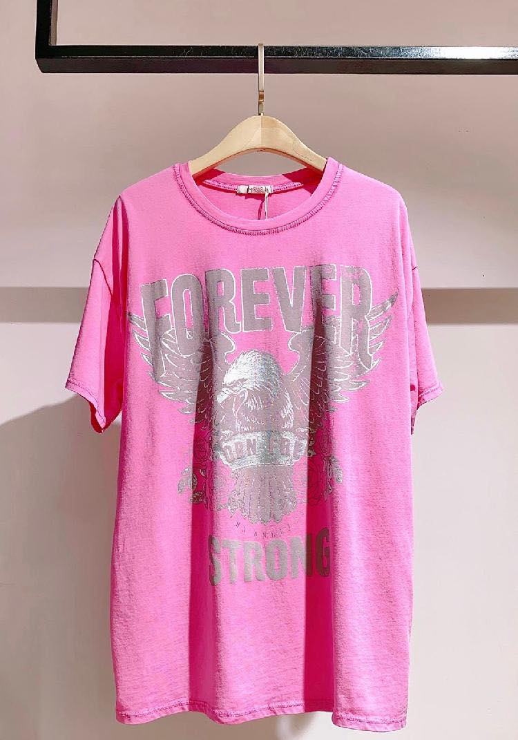 Forever Eagle Print Cotton T-Shirt with Gold and Silver Prints