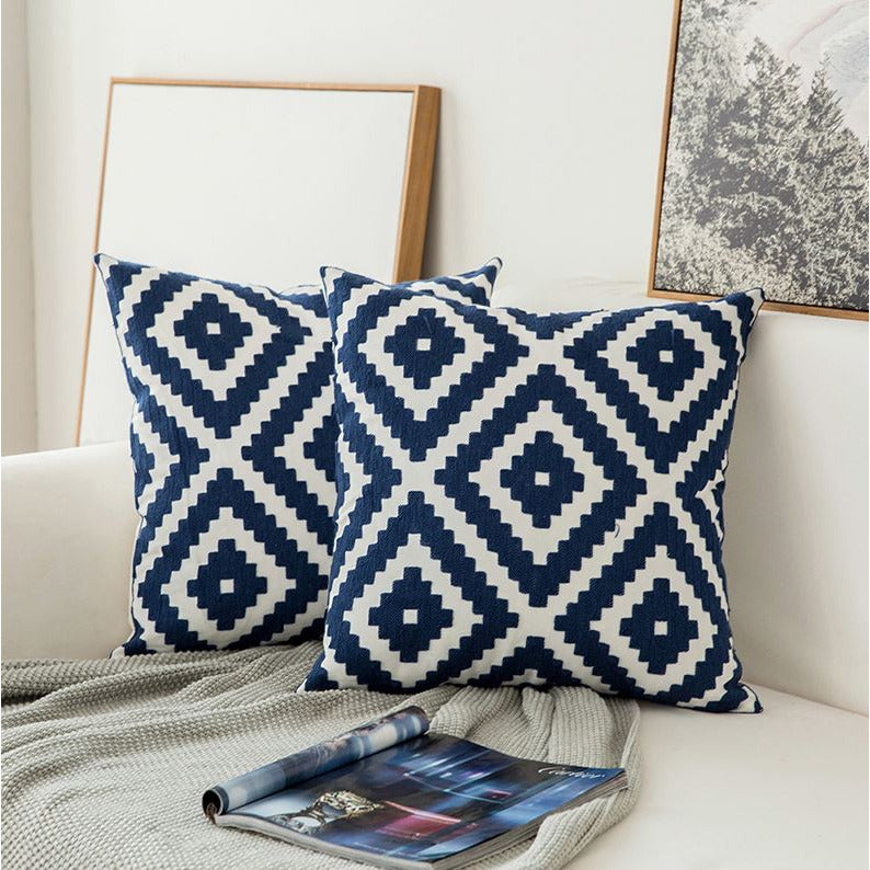 Navy Blue Dimond Geometric Cushion Cover