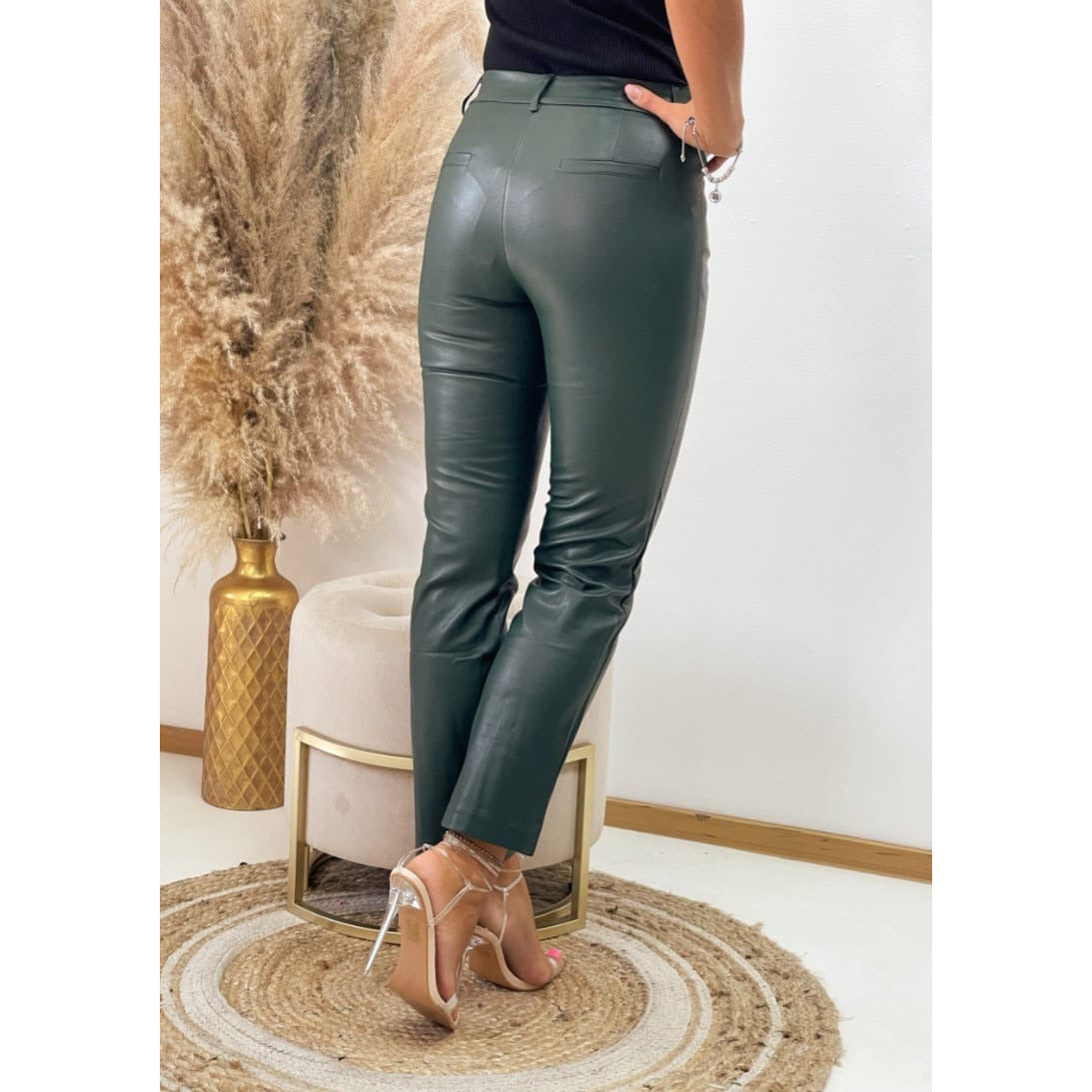 Dark green faux leather trousers