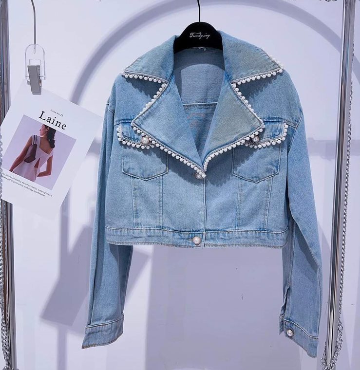 Short Denim Jacket With Pearls