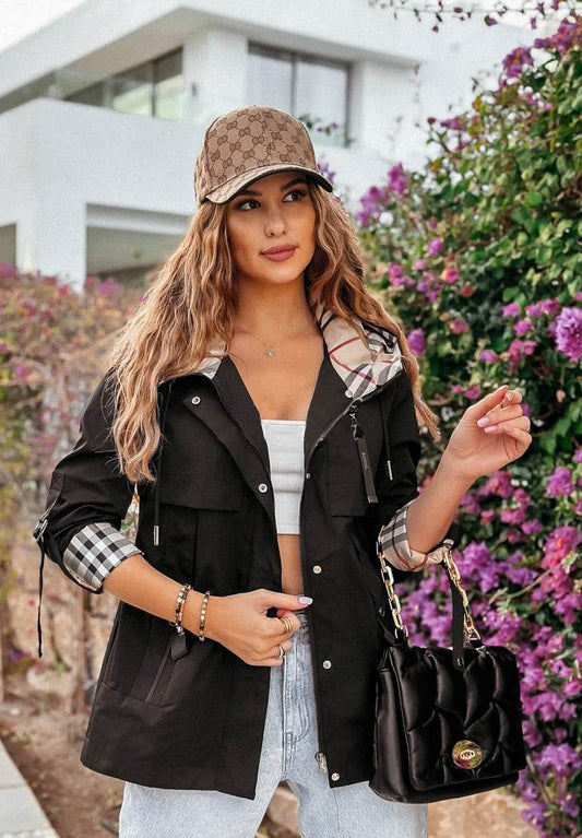 Short Black Waterproof Parka Jacket With Hood