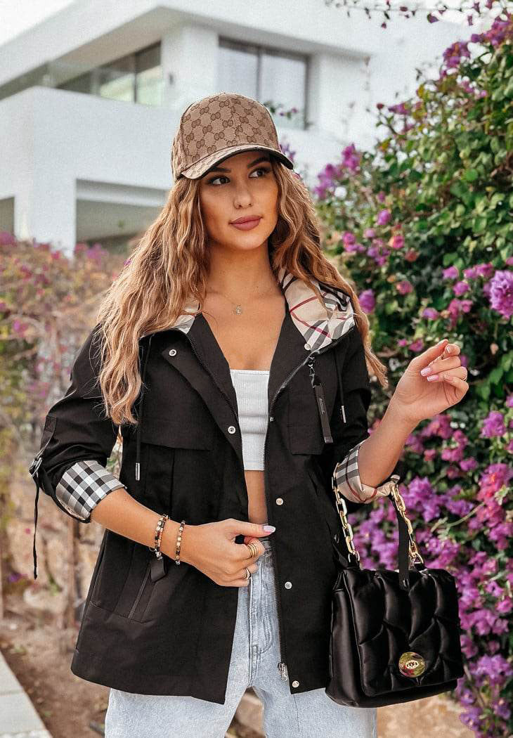 Short Black Waterproof Parka Jacket With Hood