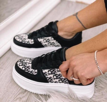 Black and White D Design Platform Trainers
