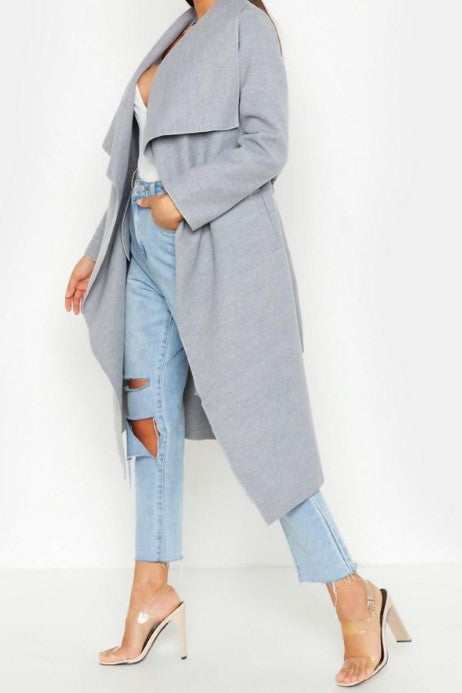 Midi Waterfall Belted Duster Coat