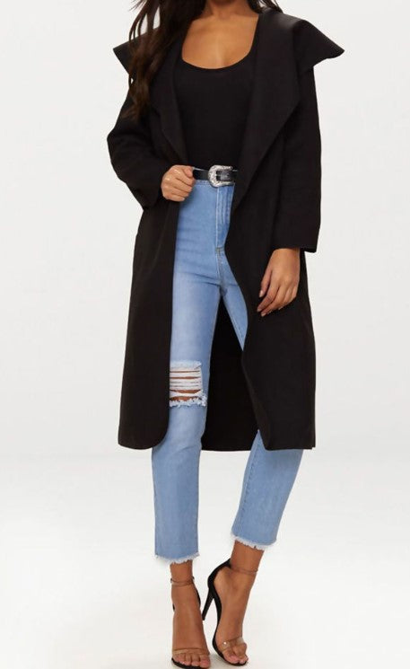 Midi Waterfall Belted Duster Coat