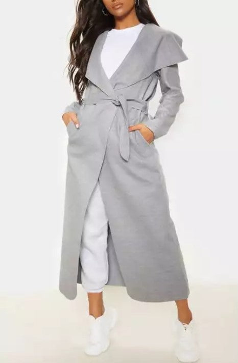 Midi Waterfall Belted Duster Coat