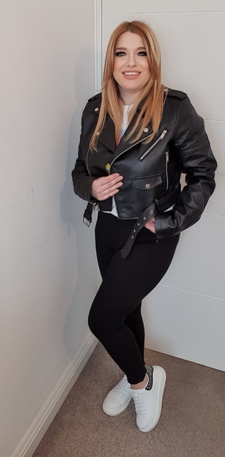 Classic Black Faux Leather Biker Jacket