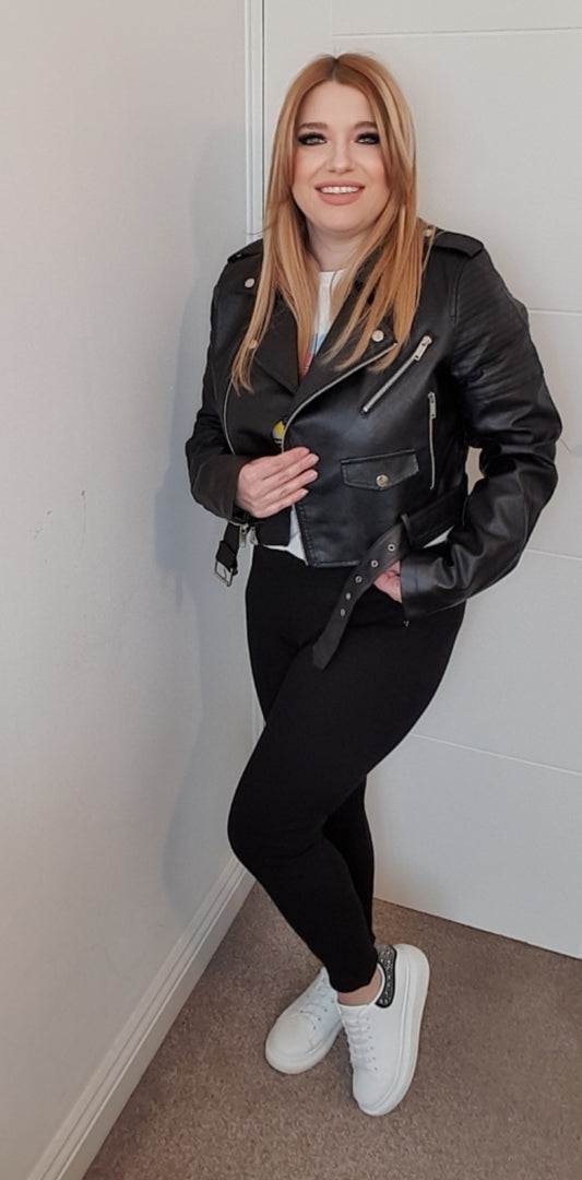 Classic Black Faux Leather Biker Jacket