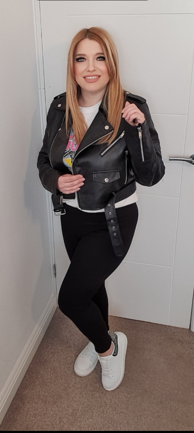 Classic Black Faux Leather Biker Jacket