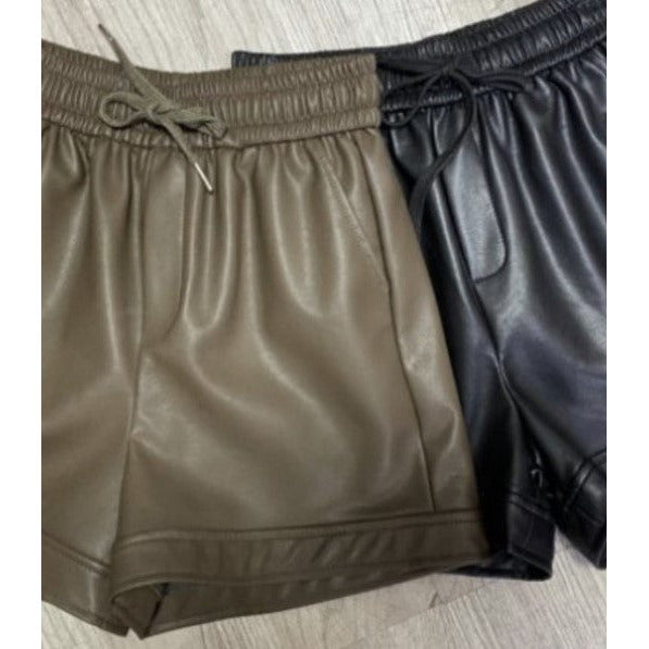 Black leather look shorts with pockets