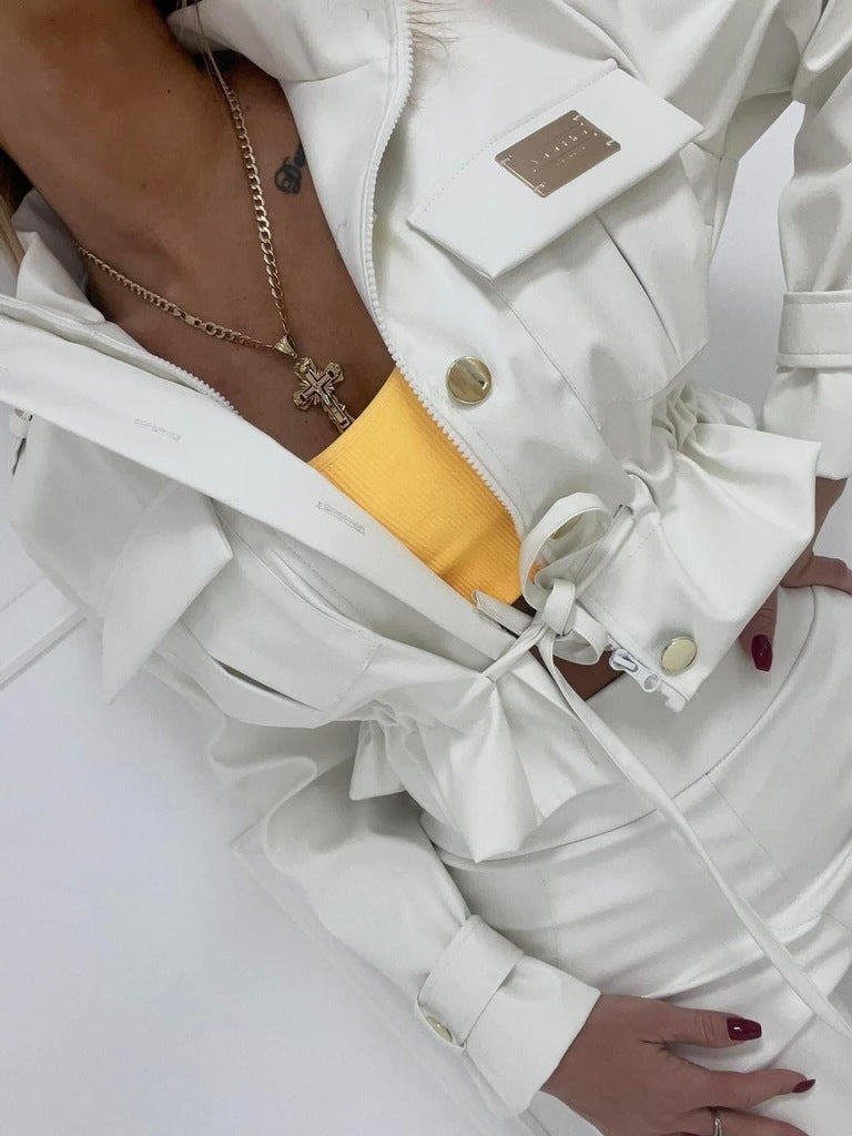 Agatha Fashion White Faux Leather Short Jacket One Size
