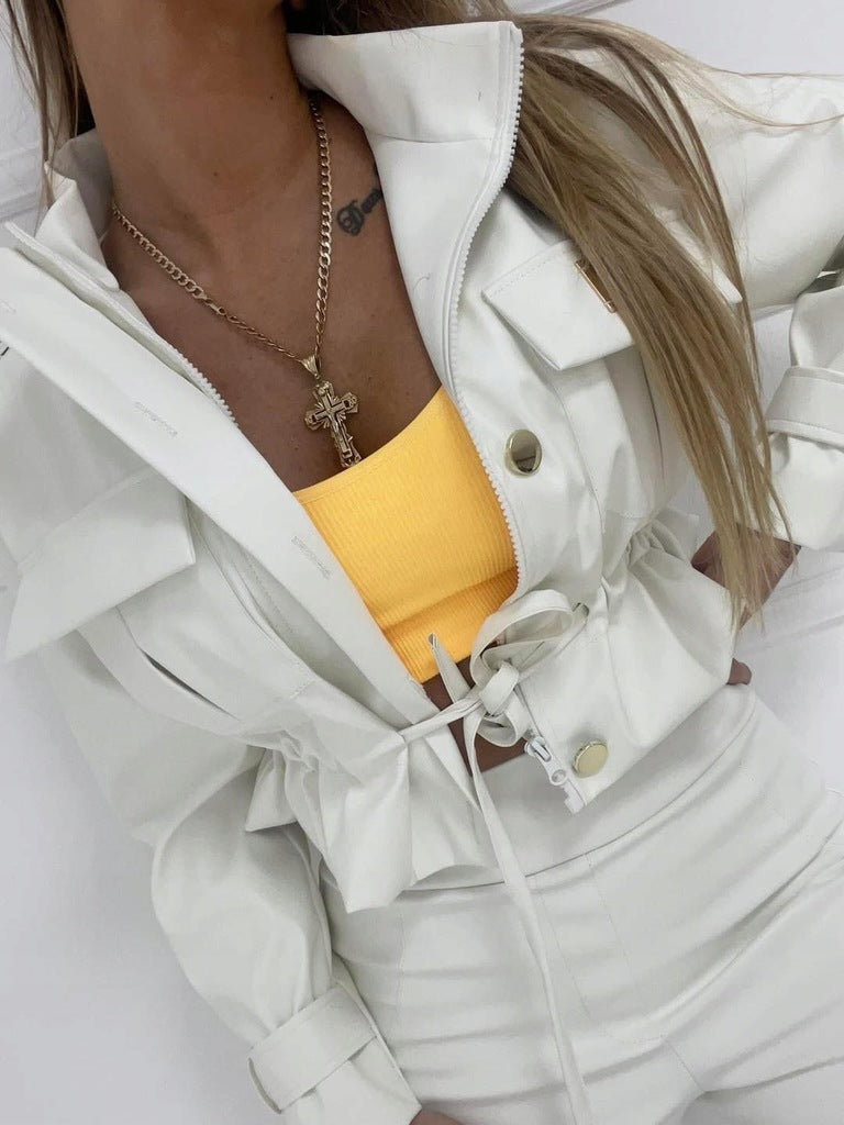 Agatha Fashion White Faux Leather Short Jacket One Size