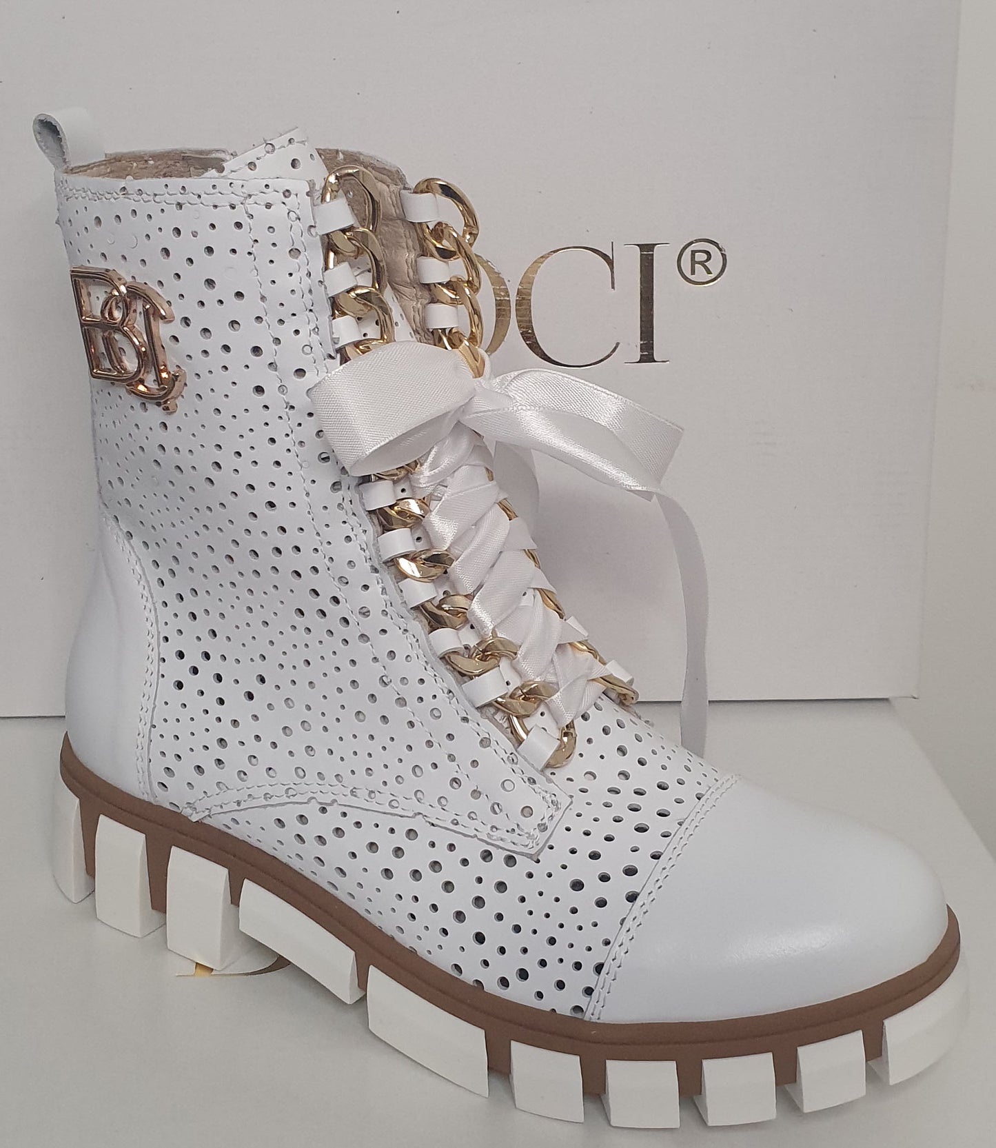 White Leather Mid Calf BOOCI Chelsea Boots