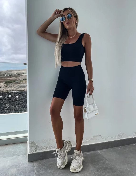 Women's Black Ribbed Cycling Shorts One Size