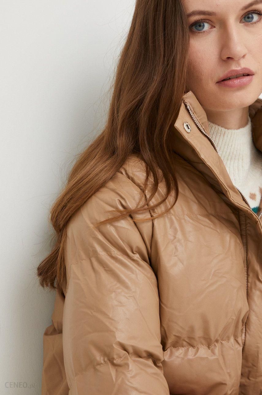 Faux leather short bomber jacket in camel