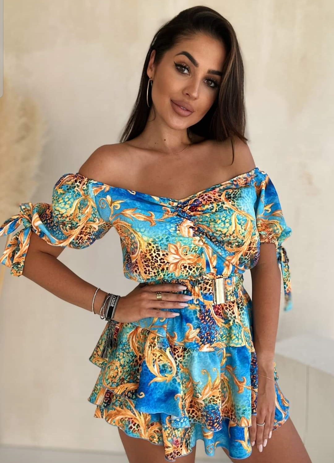 Blue Verso Print Off Shoulder EXCELLENCE Playsuit One Size