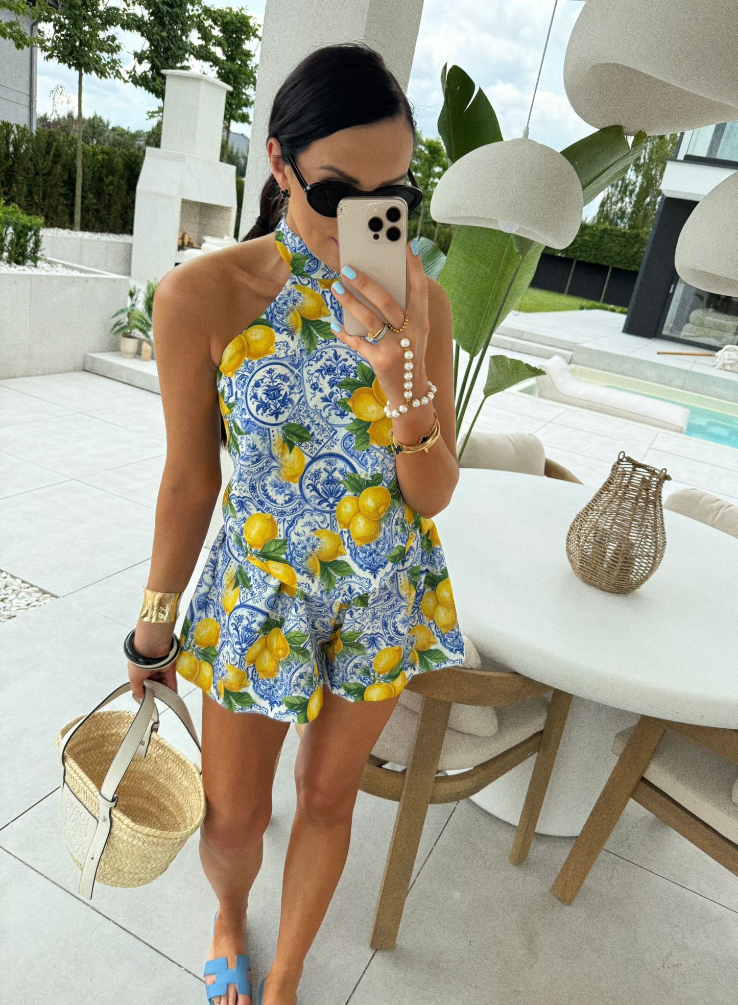 La Milla Blue Lemon Print Two Piece Coord Set Top And Shorts M/L
