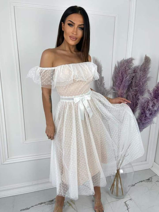 Midi Nude Off Shoulder Tutu Dress