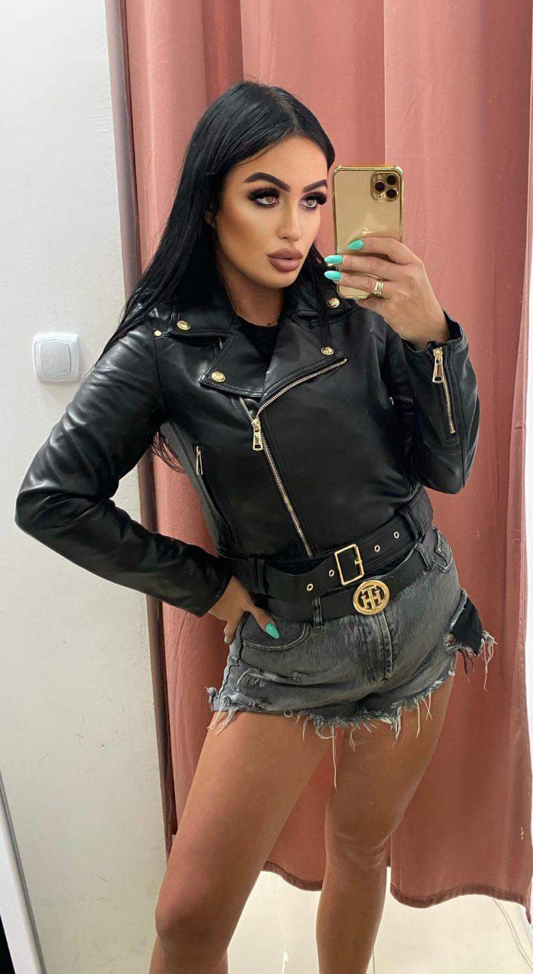 Black Short Faux Leather Biker Jacket