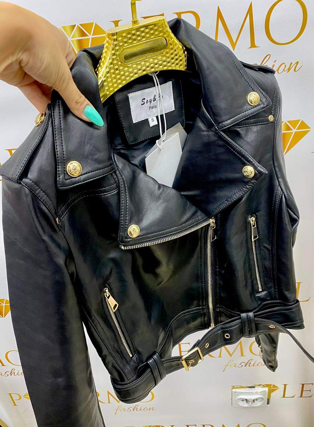 Black Short Faux Leather Biker Jacket