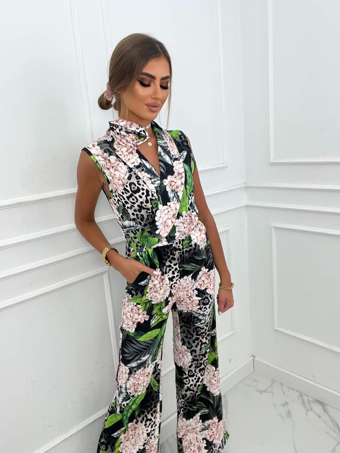 Black Floral Wide Leg Jumpsuit One Size