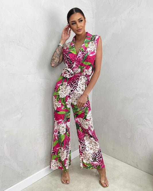 Pink Floral Wide Leg Jumpsuit One Size