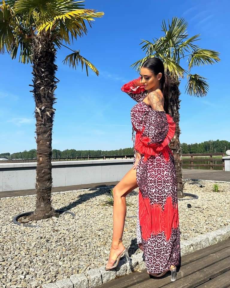 Red Leopard Print Maxi Off Shoulder Dress With Leg Split