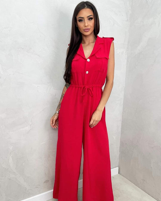 Red Sleeveless Wide Leg Jumpsuit One Size 8-14 UK