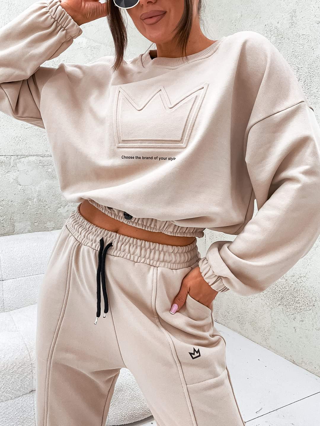 Beige Two Piece Tracksuit Crown Design