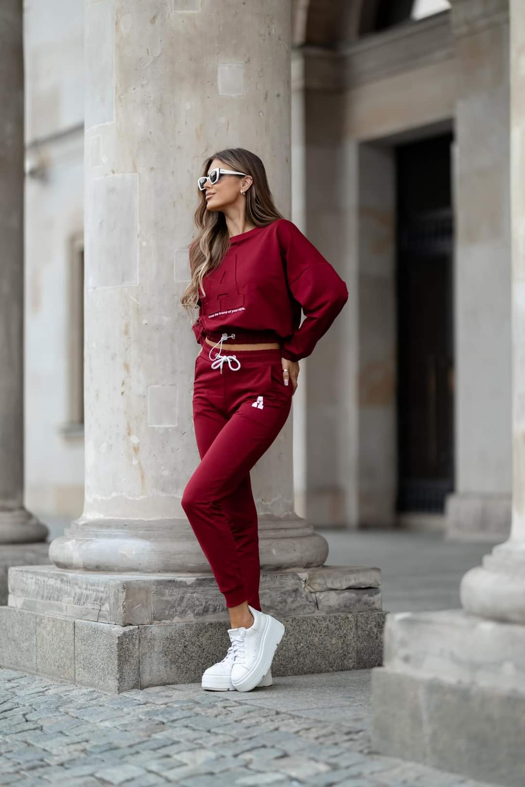 Burgundy Two Piece Tracksuit Sweatshirt And Joggers One Size