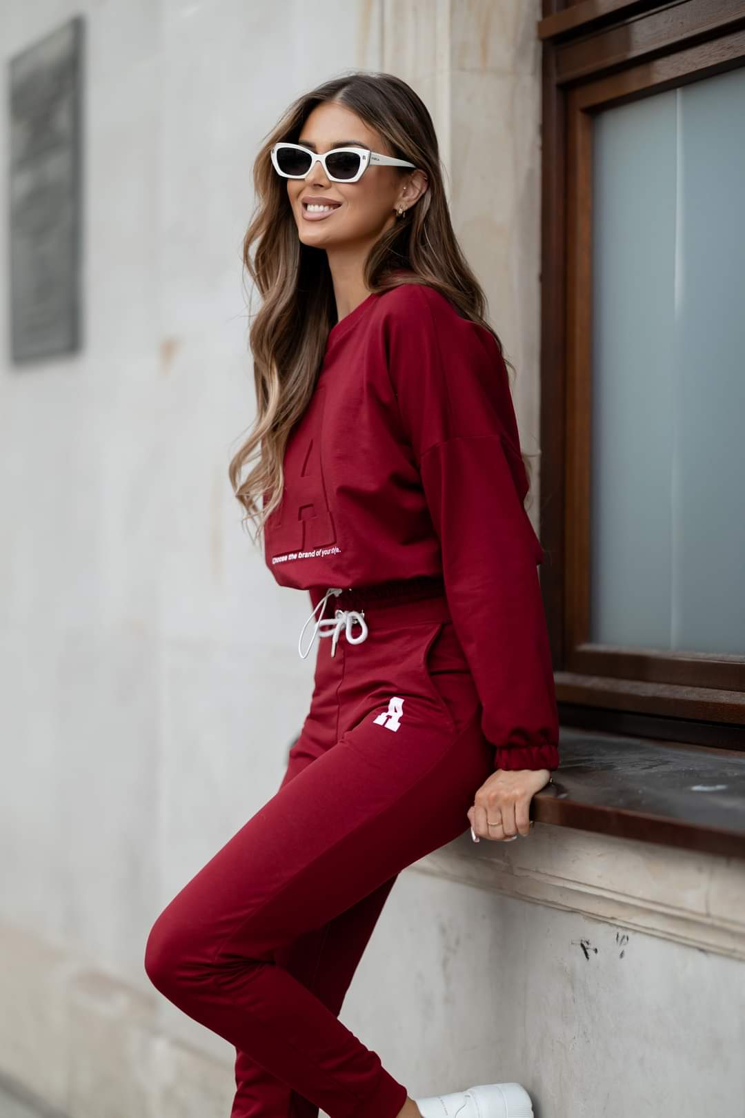 Burgundy Two Piece Tracksuit Sweatshirt And Joggers One Size