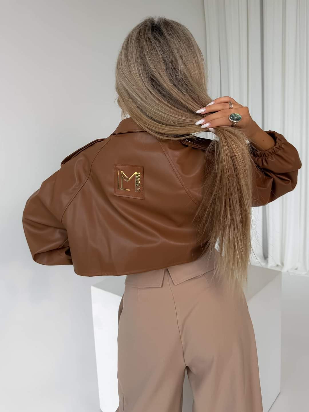 La Monne Toffee Faux Leather Short Jacket One Size