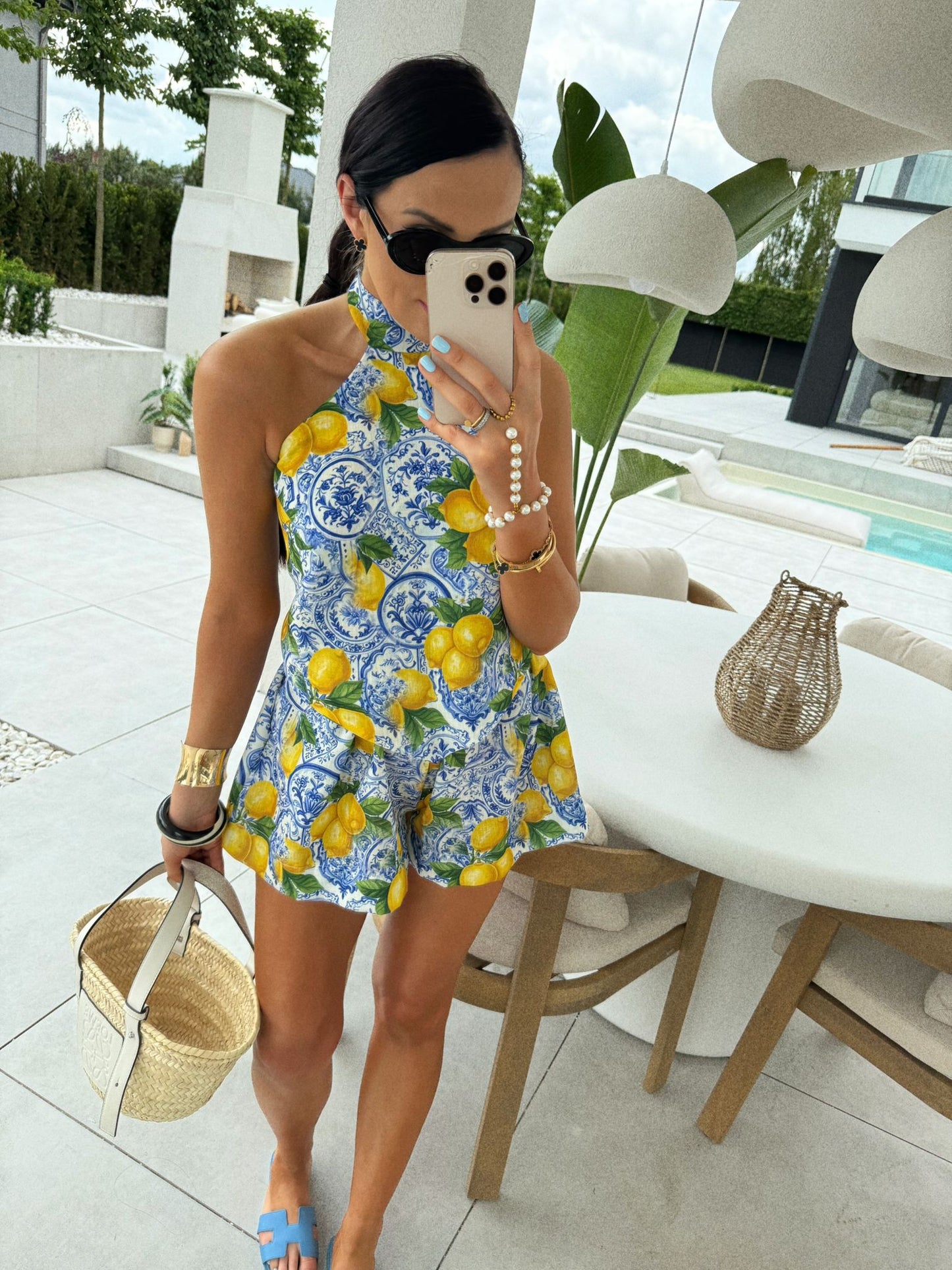 La Milla Blue Lemon Print Two Piece Coord Set Top And Shorts M/L